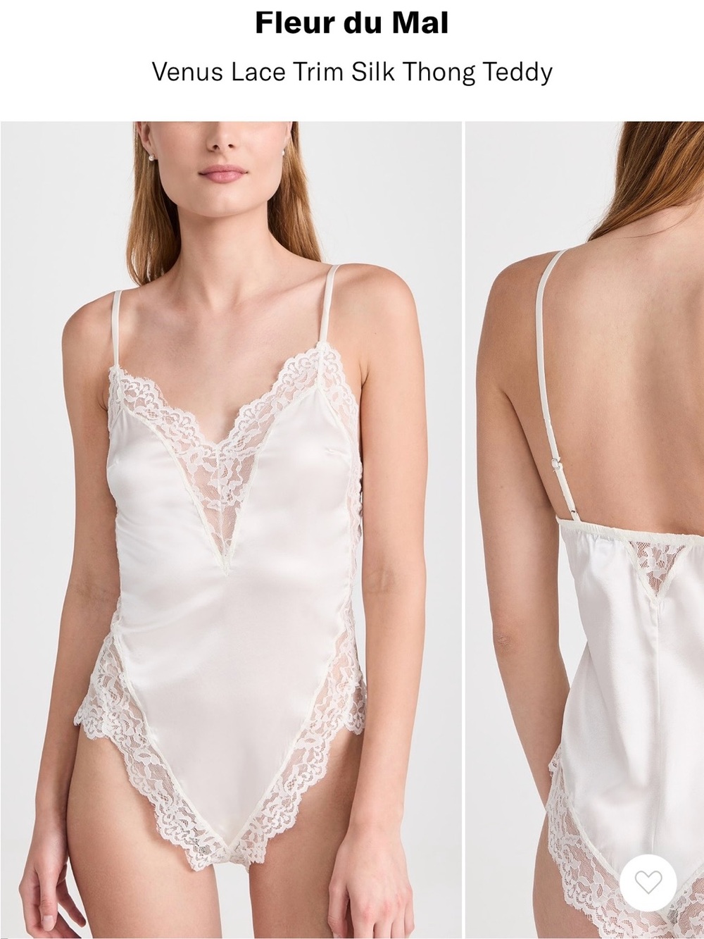 Fleur du Mal Silk Lace Trim Teddy Lingerie - Ivory